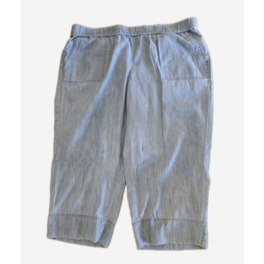Talbots Womens 2X Plus Blue Crop Pants Cotton Pull On
